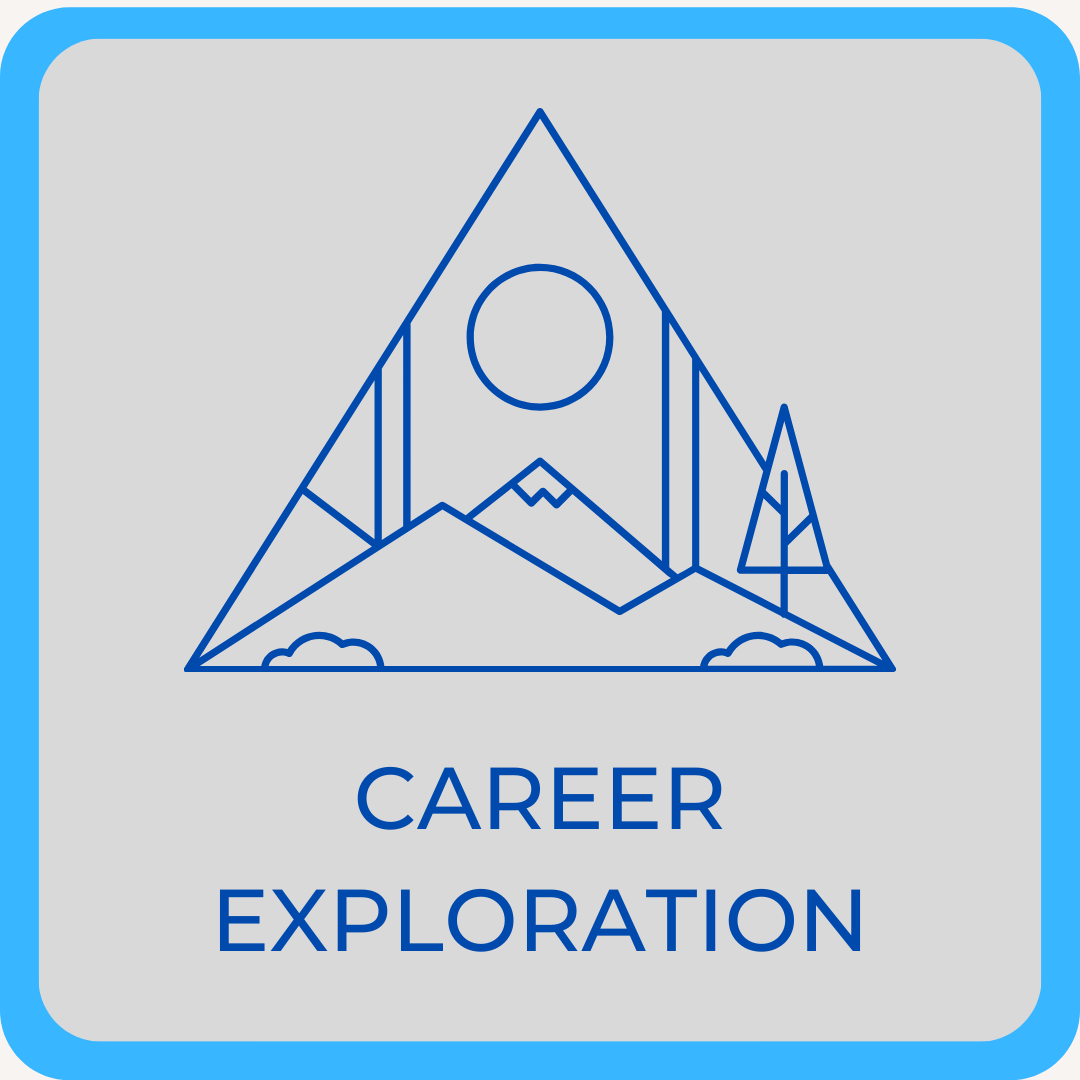 Career Exploration button with drawing of a mountain scape