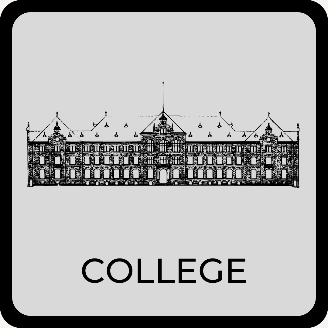 Navigate to college webpage button - sketch of a college building