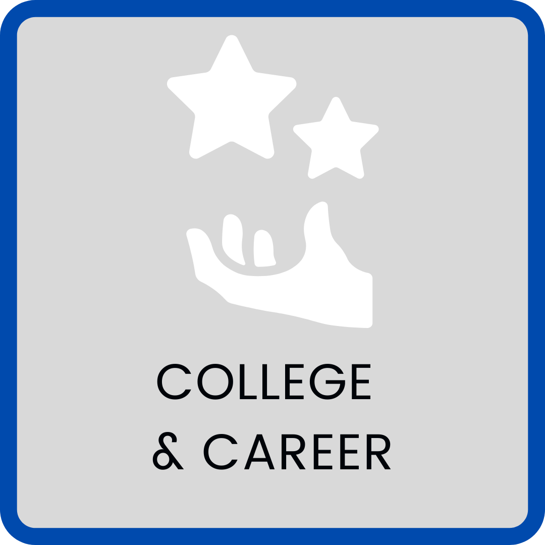 Navigate to College and Career webpage button with image of a hand holding stars