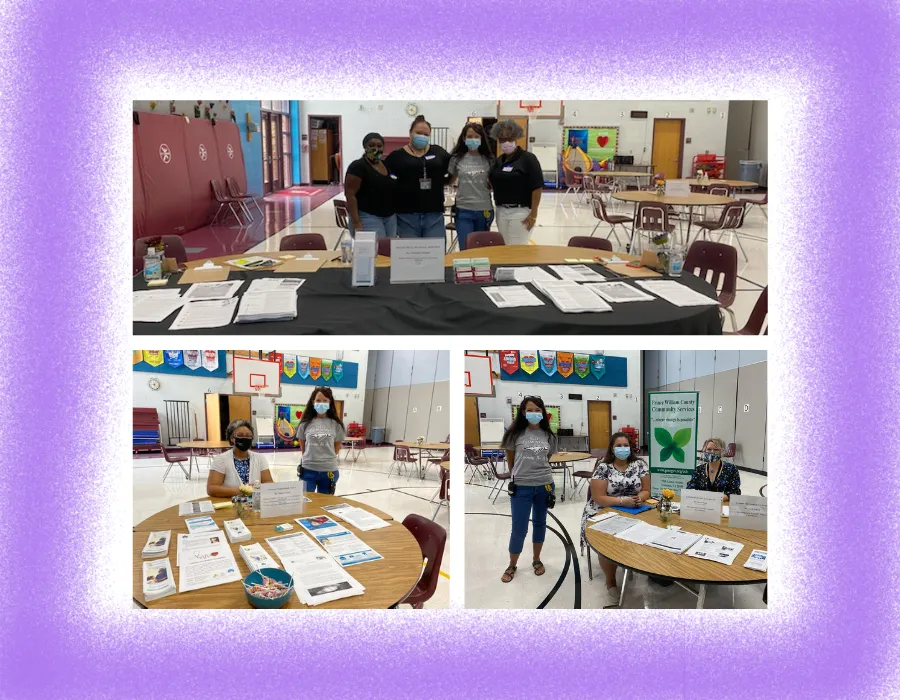 Photo collage showing social worker at Kilby Elementary coordination of a resource event held for families in conjunction with the teacher Meet and Greet.
