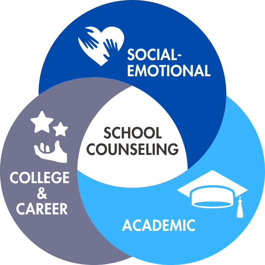 intersecting circles with the words academic, social-emotional, and college and career