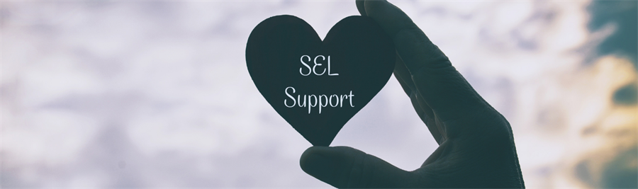 Silhouette photo of a hand holding a heart with text--SEL Support