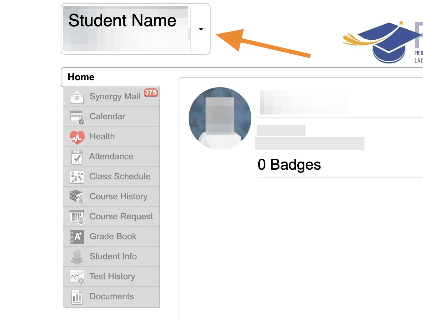 Selecting a student in ParentVUE on web browser