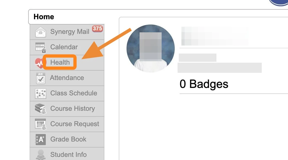 Health tab in ParentVUE web browser