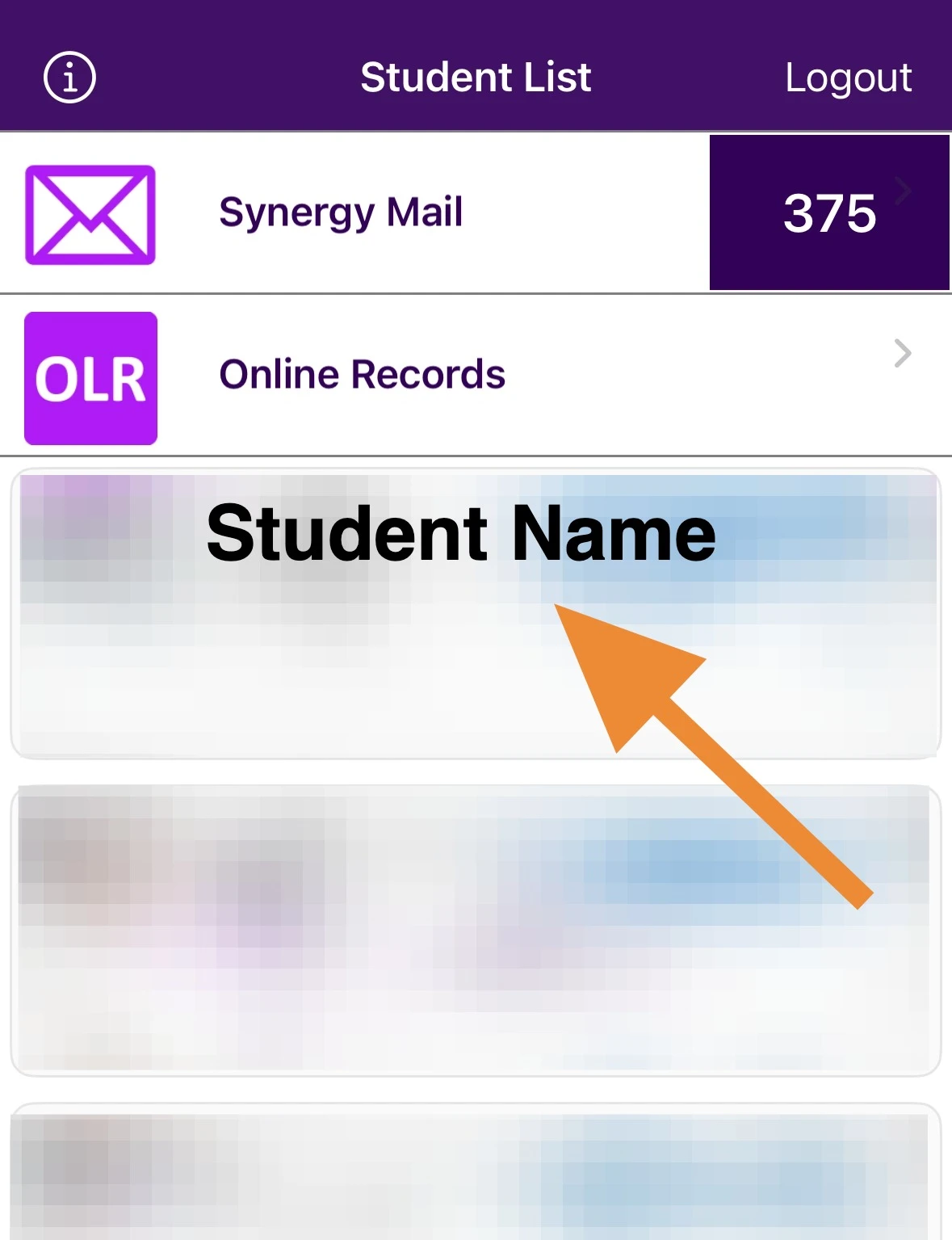 Selecting a student in ParentVUE mobile app