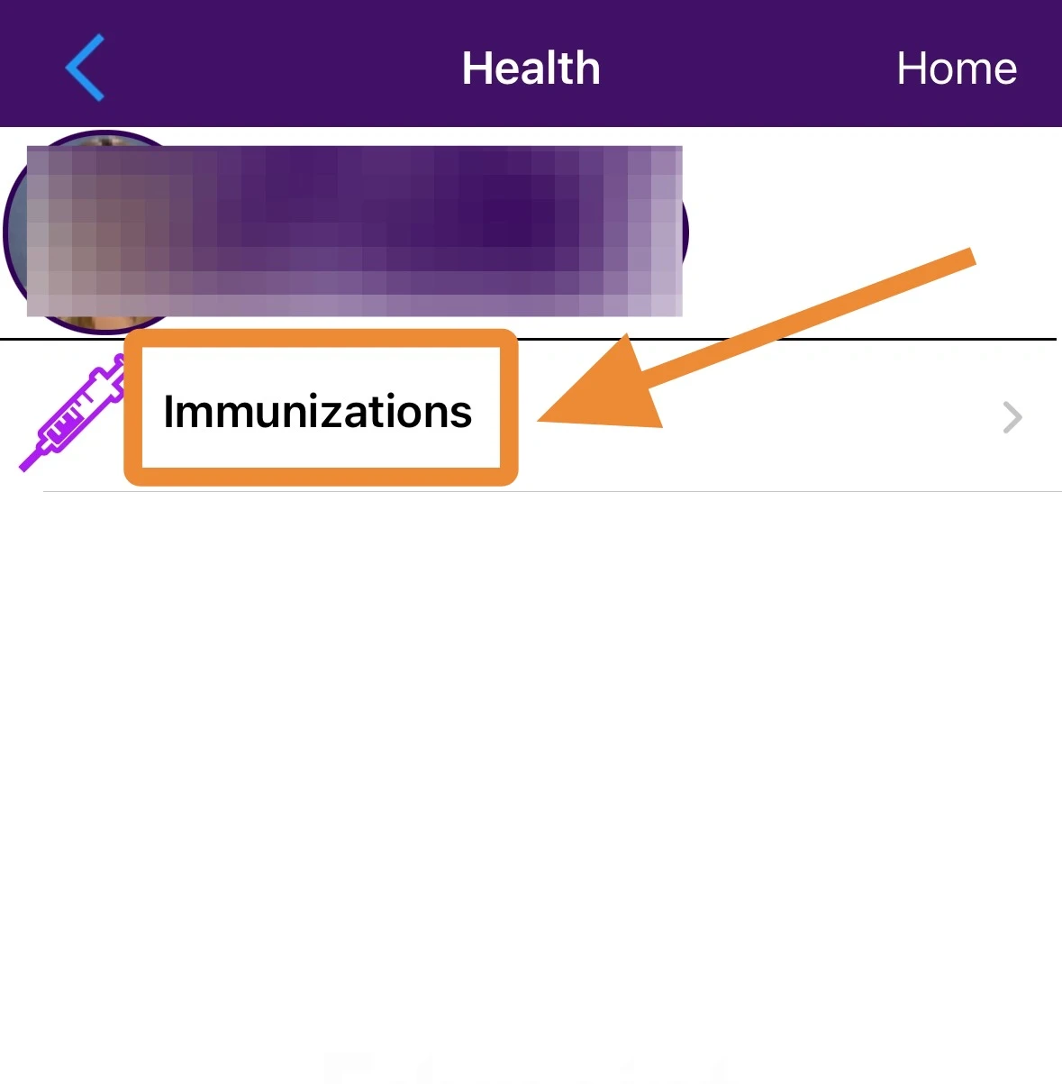 Immunizations section in ParentVUE mobile app